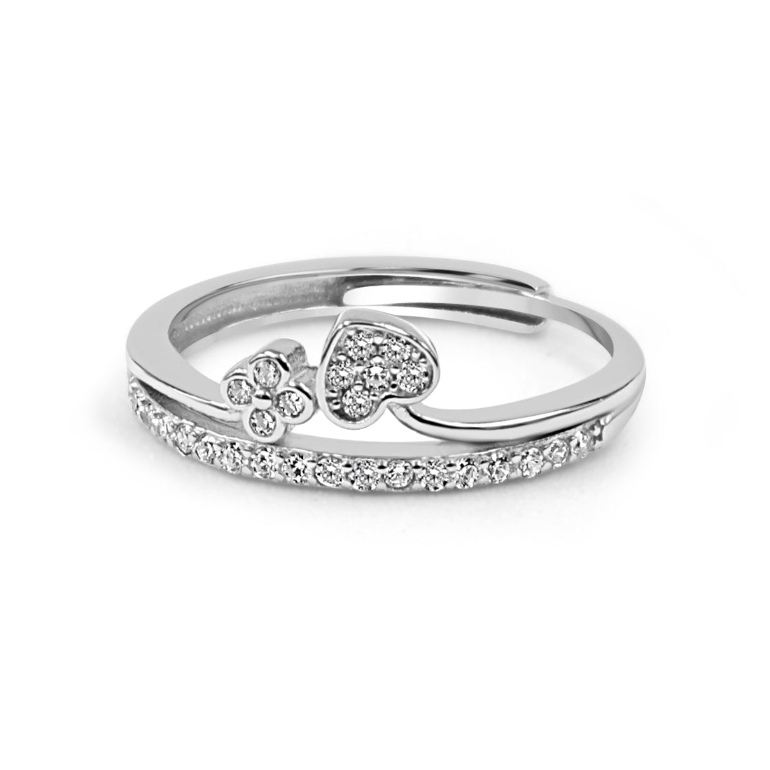 92.50 Silver Diamond Heart Ring Adjustable