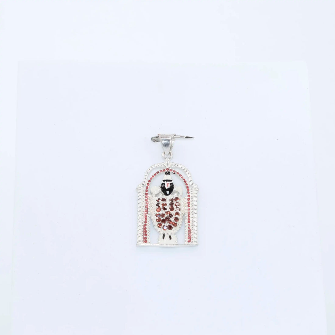 925 Silver Lord Srinivasan Pendant with Red & White American Diamond Stones