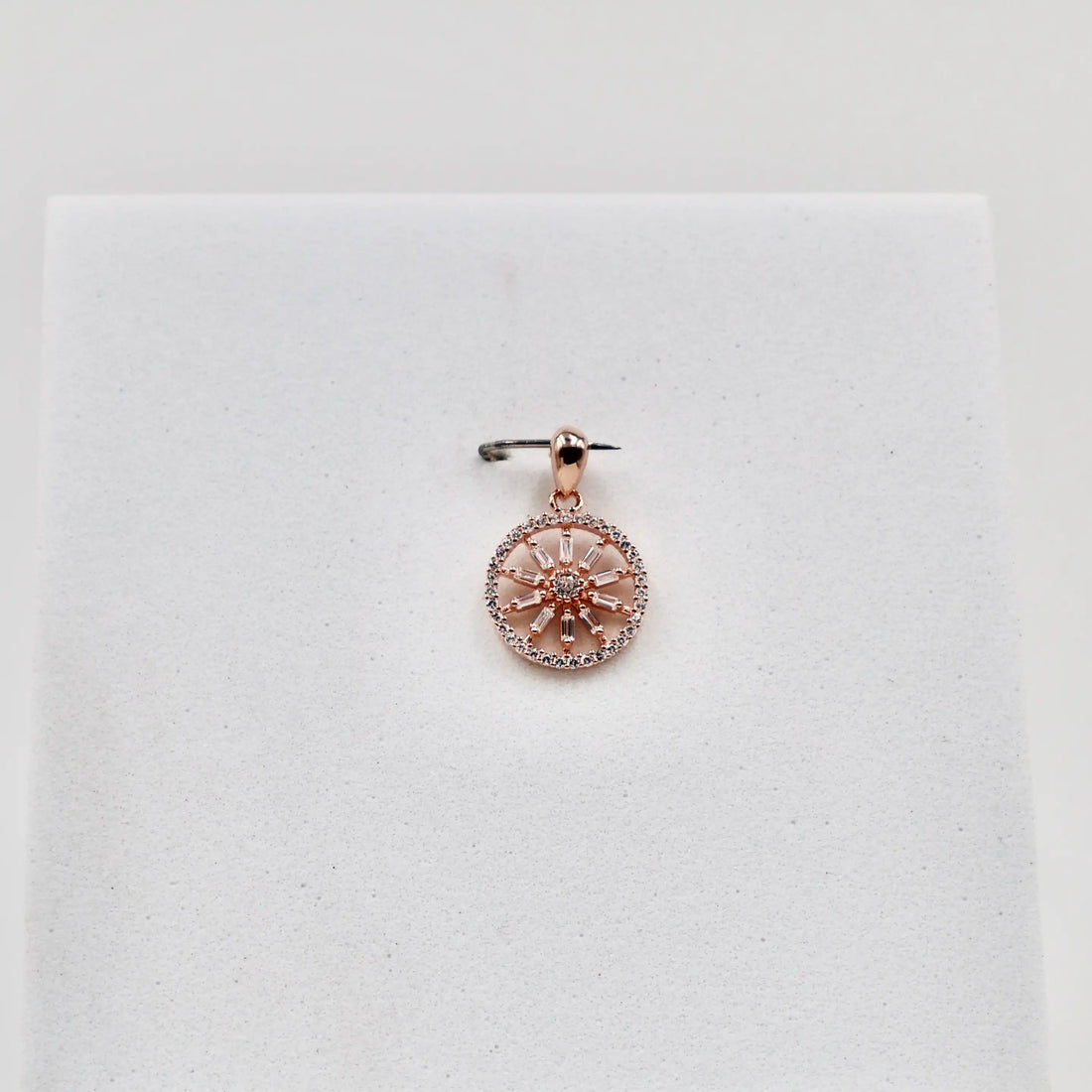 925 Silver Rose Gold American Diamond Wheel Pendant