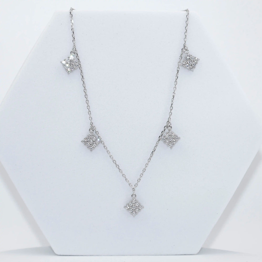 925 Silver Rose Gold Mini Necklace with 5 American Diamond Hangings