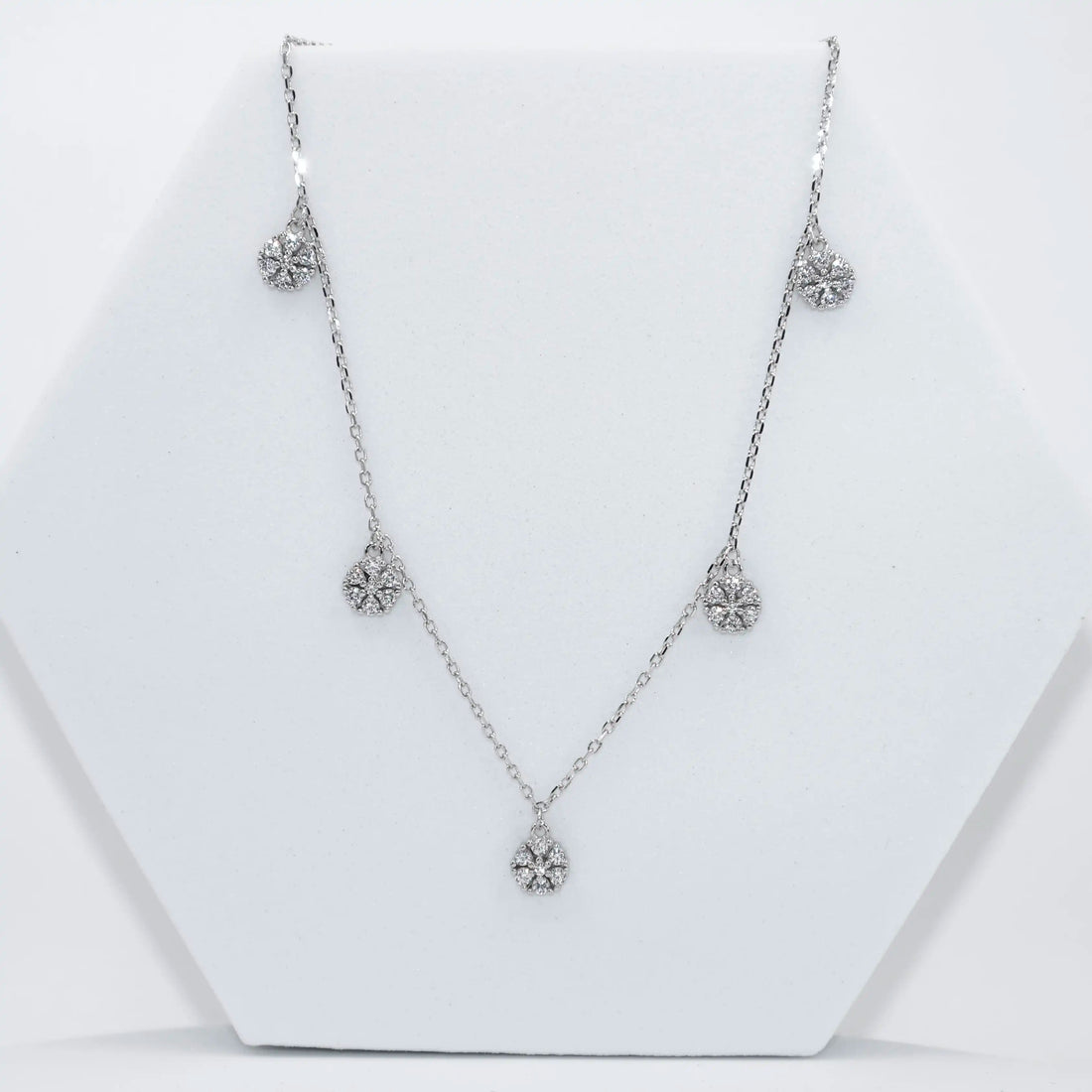925 Silver Mini Necklace with 5 American Diamond Flower Hangings (PWD1058)