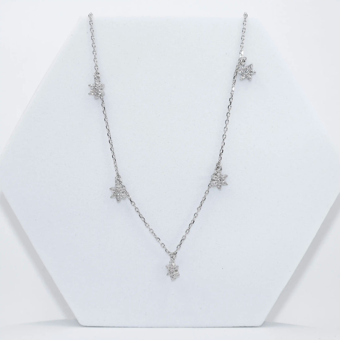 925 Silver Mini Necklace Chain with 5 American Diamond Flower Hangings (PWD1063)