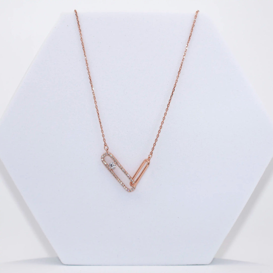 925 Silver Rose Gold American Diamond Link Chain
