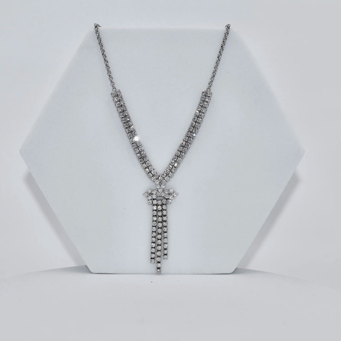 925 Silver American Diamond Necklace with Hangings