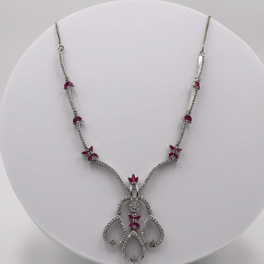 925 Silver Ruby & American Diamond Necklace